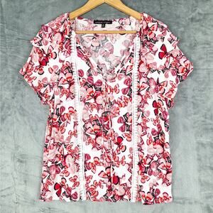 Womens Top XL Boho Gauze Butterflies Feminine Crochet Peasant Cottagecore Casual